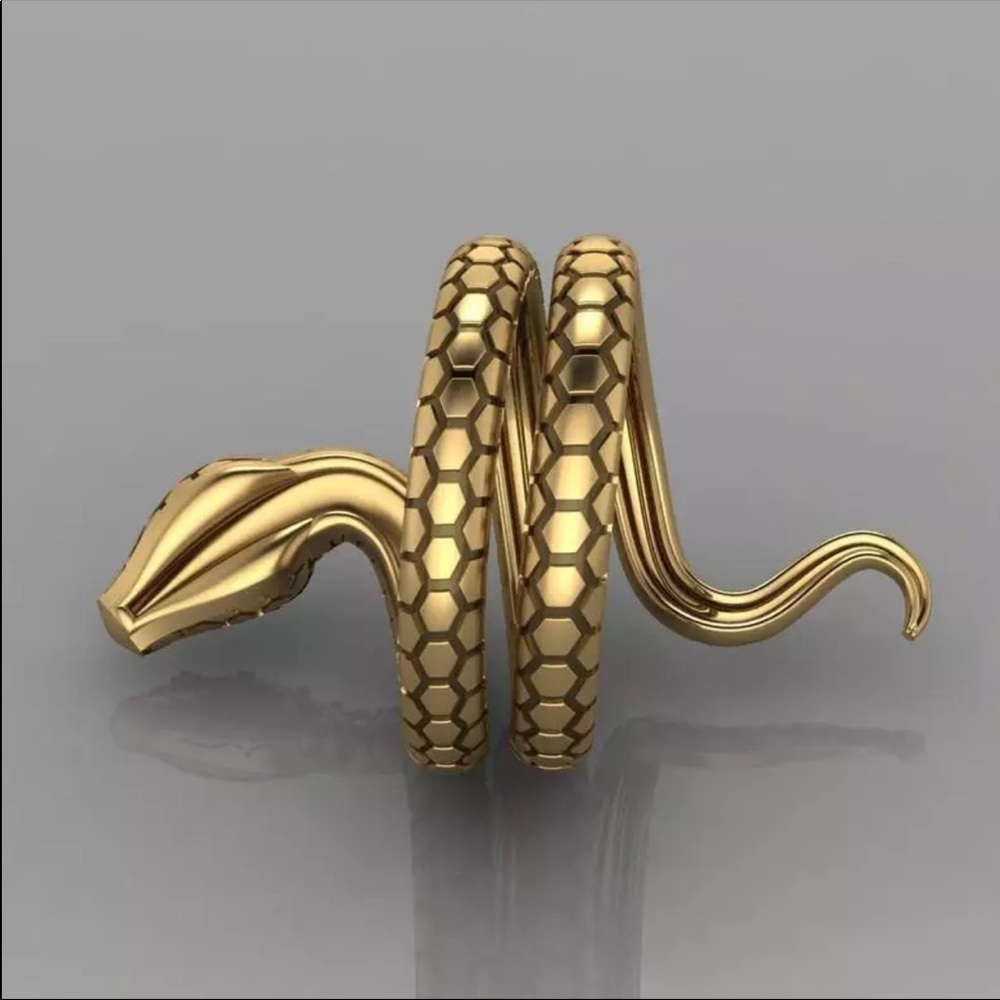 New Yellow Gold Plated ExoticSnake Adjustable Ring - Picture 4 of 5